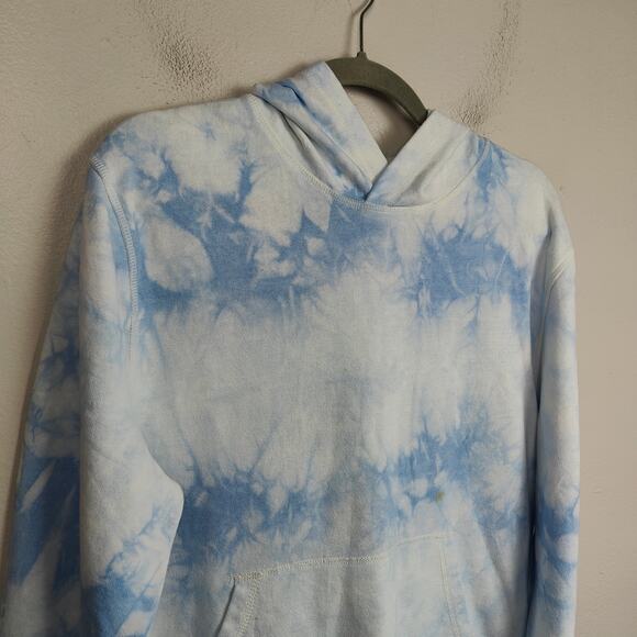 Faherty Tie Dye Hoodie Sweatshirt Mens Medium White Blue Pullover Cotton Terry - Picture 2 of 11